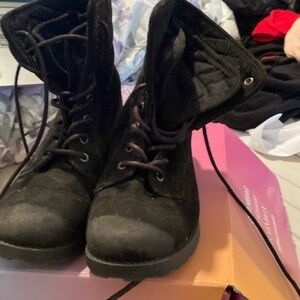 Rock & Candy sprancie Black Fabric Lace Up Block Heel Boots